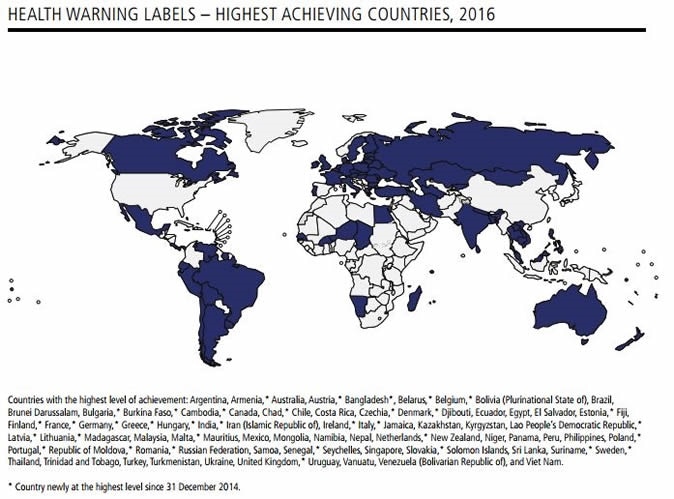 HEALTH WARNING LABELS – HIGHEST ACHIEVING COUNTRIES, 2016 HEALTH WARNING LABELS – HIGHEST ACHIEVING COUNTRIES, 2016