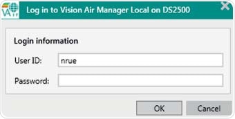 Mandatory Log in procedure during startup of Vision Air Pharma.