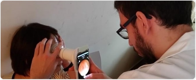 An app operating the optical device sends images of the retina over the internet to Eyer Cloud, which stores and manages patient files. Image Credit: Phelcom Technologies