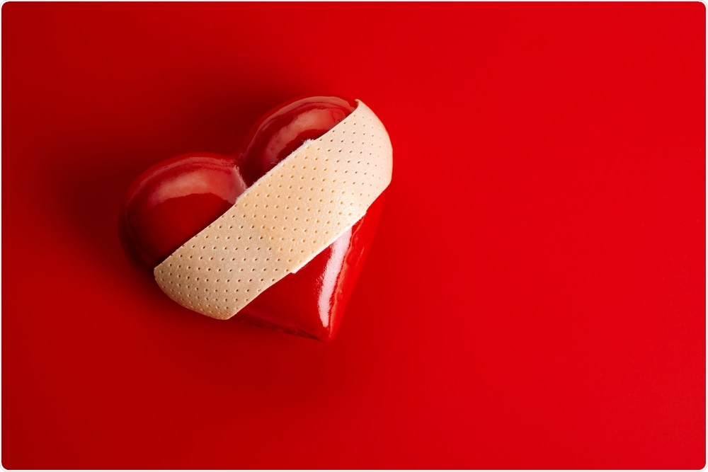 Broken heart syndrome - an abstract image of a heart with a plaster.