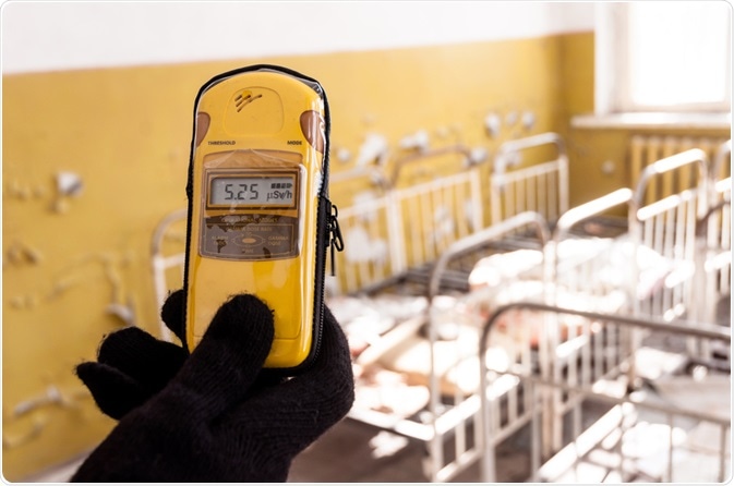 Geiger counter showing high levels of radiation