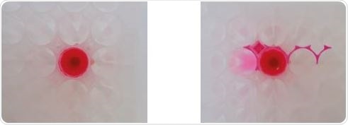 1.7 and 1.8 mL volumes mixed in a 2-mL/well nominal volume round collection plate (Vortex Genie, setting 3) showing potential cross-contamination when max fill volume is exceeded.