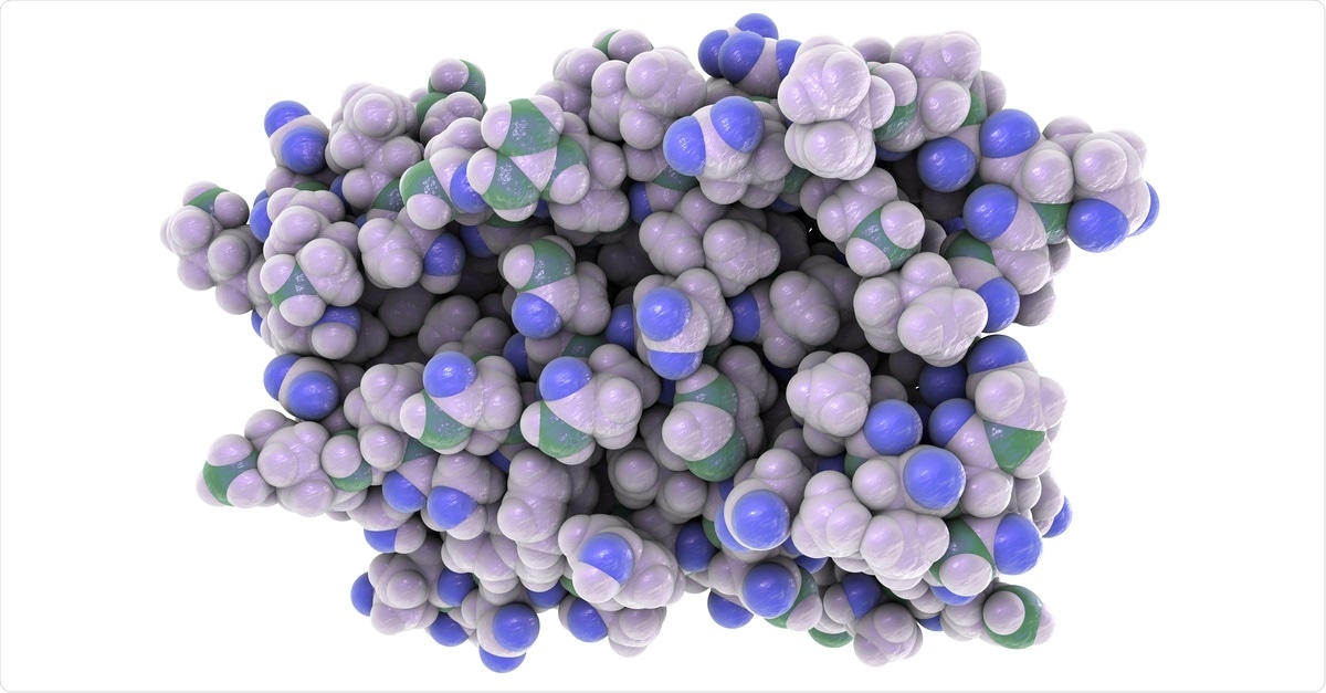 Molecular model of interferon-alpha IFN-alpha, 3D illustration. Image Credit: Kateryna Kon / Shutterstock