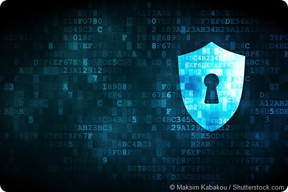 Privacy concept pixelated Shield With Keyhole icon on digital background, empty copyspace for card, text, advertising, 3d render-Maksim Kabakou