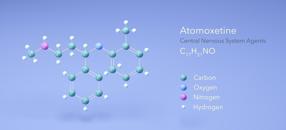 Atomoxetine molecule. Image Credit: SergeiShimanovich/Shutterstock.com