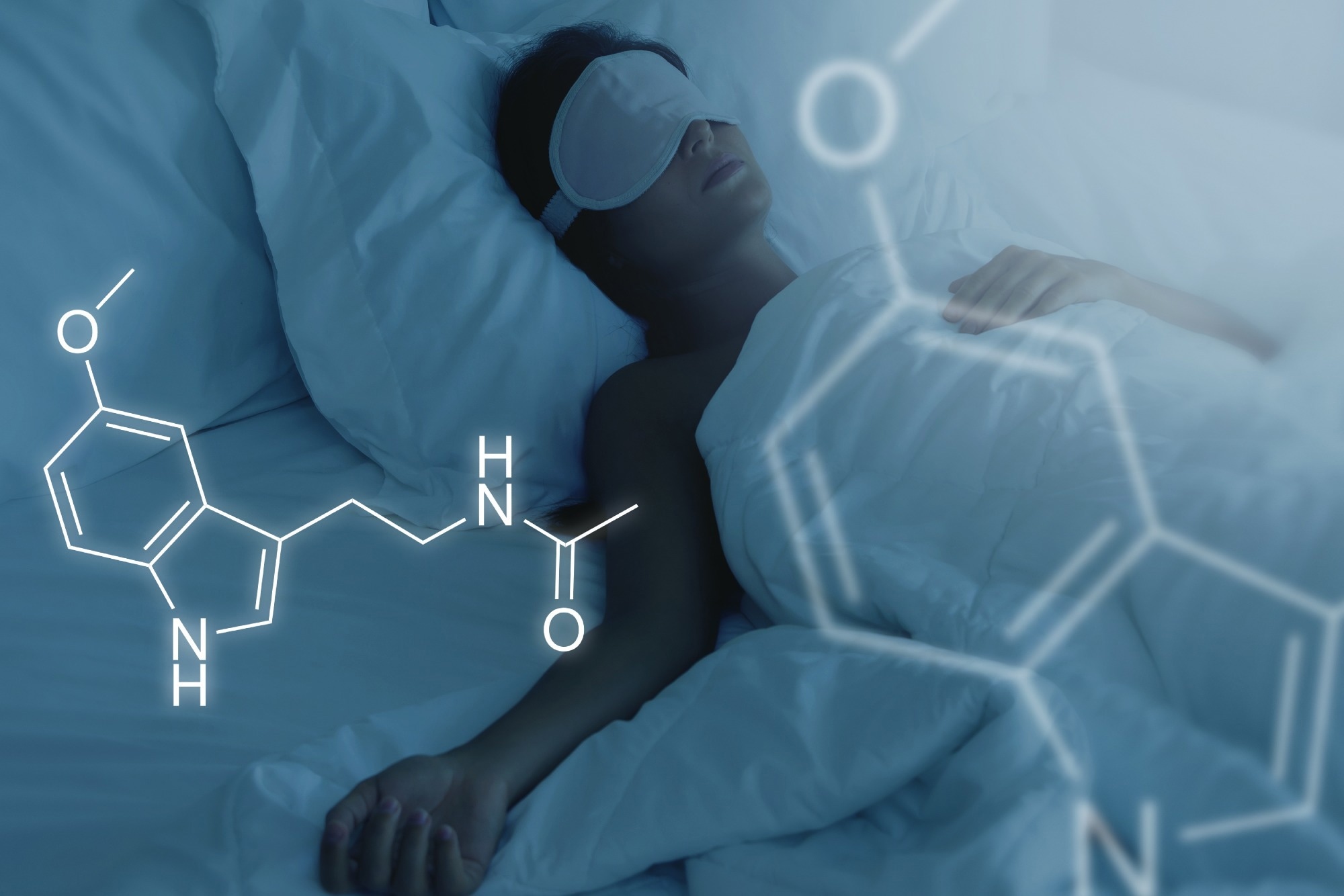 Melatonin skeletal formula and sleeping woman