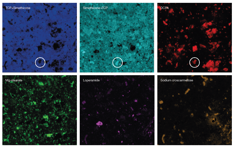 Individual MCR maps of the high-resolution mapping from Figure (2i). The white circle in the upper tiles serves as a guide to the eye.