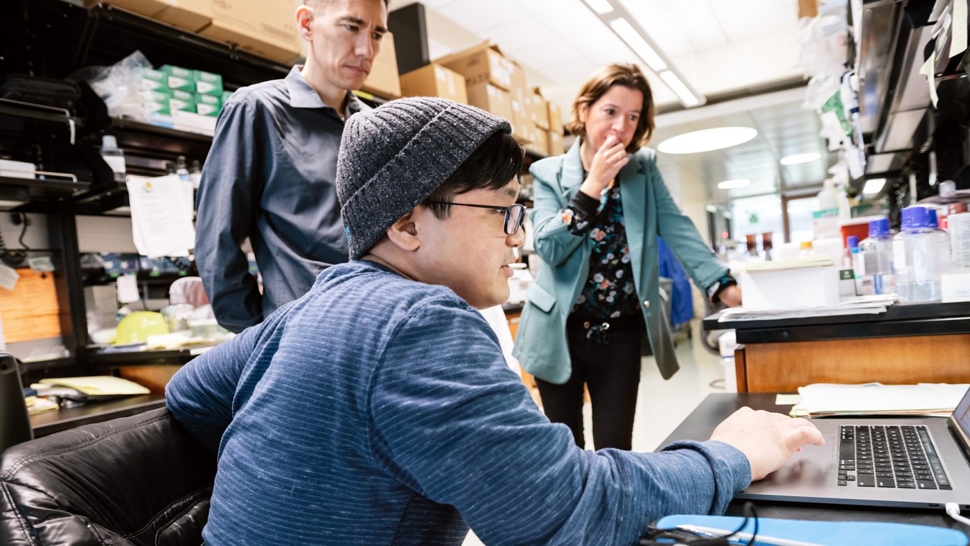 Scientists from Gladstone and UCSF have shed light on exactly how neurons consume and metabolize glucose, which could have implications for understanding neurodegenerative diseases. Seen here are Ken Nakamura (left), Yoshi Sei (center), and Myriam Chaumeil (right). Credit: Photo: Michael Short/Gladstone Institutes